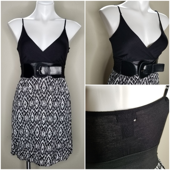 DEB | Black & White Belted Spaghetti Strap Dress S - Picture 2 of 7